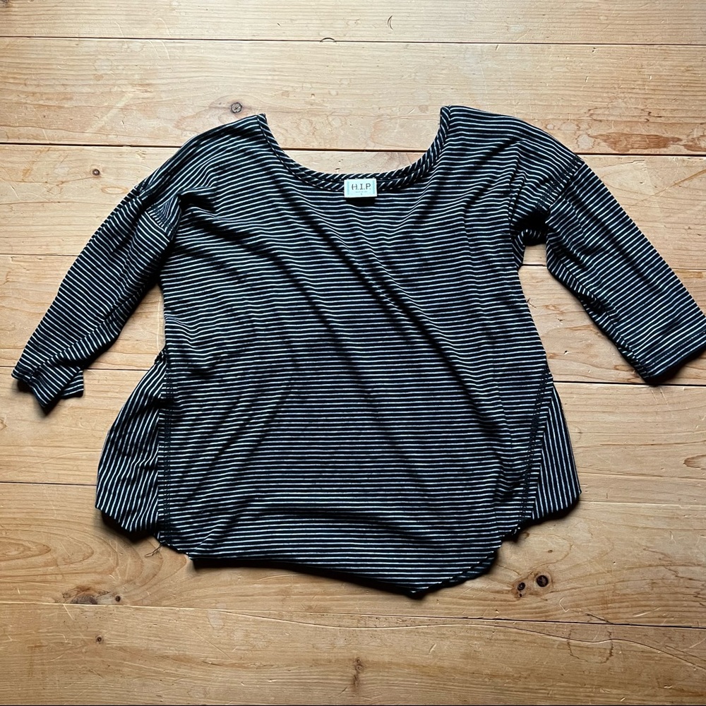 Striped 3/4 Sleeve Crop